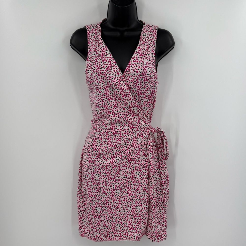 Diane von Furstenberg Julian Mini Wrap Sleeveless Dress | Pink/White/Black | 6 - Picture 1 of 10